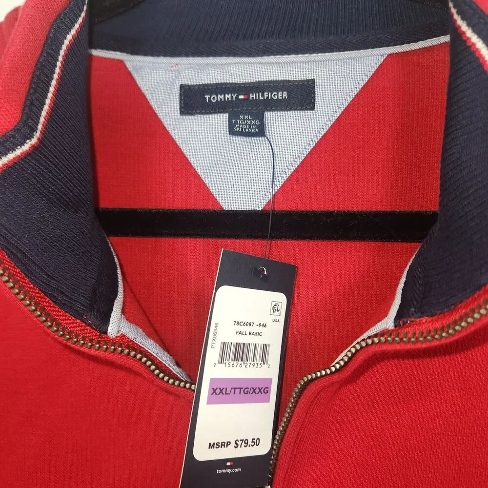 Tommy Hilfiger Red French Rib Quarter-Zip Knit Pullover XXL NWT